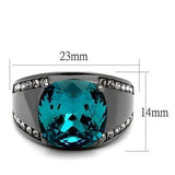 TK2678 - IP Light Black (IP Gun) Stainless Steel Ring with Top Grade Crystal in Blue Zircon - Alamode - Flyclothing LLC