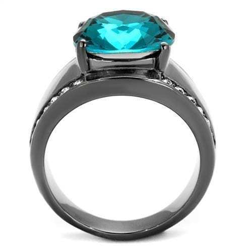 TK2678 - IP Light Black (IP Gun) Stainless Steel Ring with Top Grade Crystal in Blue Zircon - Alamode - Flyclothing LLC