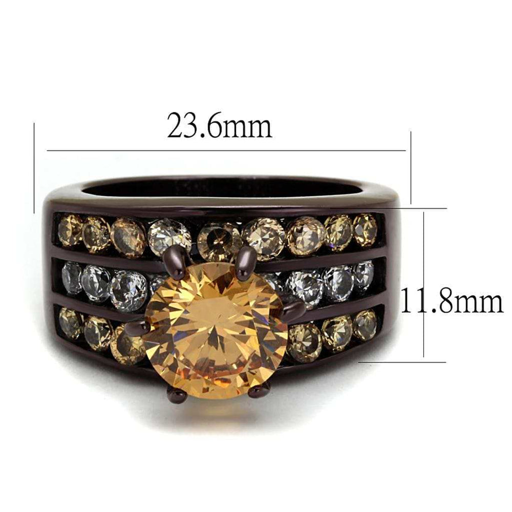 TK2681 - IP Dark Brown (IP coffee) Stainless Steel Ring with AAA Grade CZ in Champagne - Alamode - Flyclothing LLC