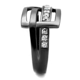 TK2690 - IP Light Black (IP Gun) Stainless Steel Ring with AAA Grade CZ in Clear - Alamode - Flyclothing LLC