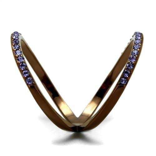 TK2693 - IP Coffee light Stainless Steel Ring with Top Grade Crystal in Tanzanite - Alamode - Flyclothing LLC