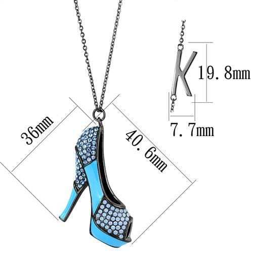 TK2704 - IP Light Black (IP Gun) Stainless Steel Chain Pendant with Top Grade Crystal in Aquamarine - Alamode - Flyclothing LLC
