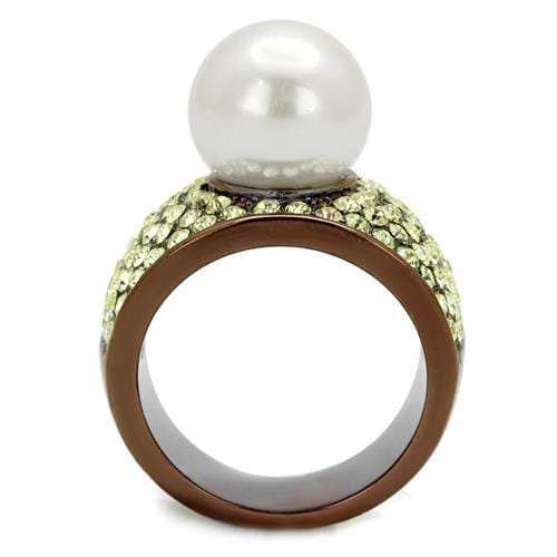 TK2715 - IP Coffee light Stainless Steel Ring with Synthetic Pearl in White - Alamode - Flyclothing LLC
