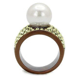 TK2715 - IP Coffee light Stainless Steel Ring with Synthetic Pearl in White - Alamode - Flyclothing LLC