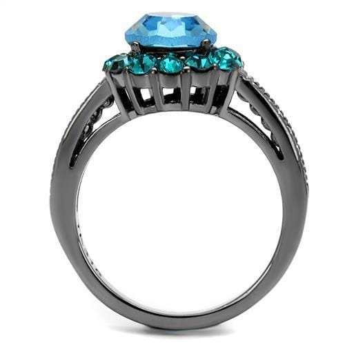 TK2716 - IP Light Black (IP Gun) Stainless Steel Ring with Top Grade Crystal in Sea Blue - Alamode - Flyclothing LLC
