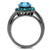 TK2716 - IP Light Black (IP Gun) Stainless Steel Ring with Top Grade Crystal in Sea Blue - Alamode - Flyclothing LLC