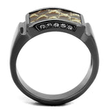 TK2738 - IP Light Black (IP Gun) Stainless Steel Ring with Leather in Brown - Alamode - Flyclothing LLC