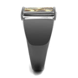 TK2738 - IP Light Black (IP Gun) Stainless Steel Ring with Leather in Brown - Alamode - Flyclothing LLC