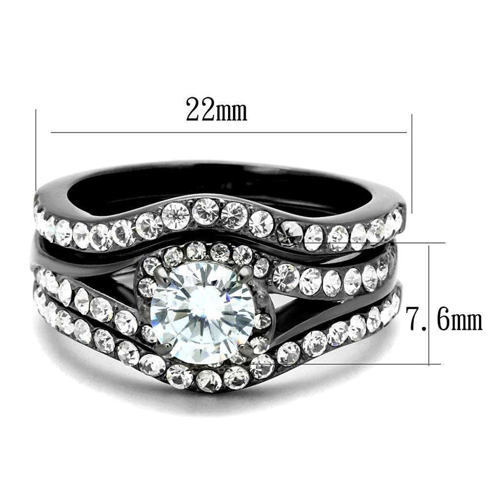TK2739 - IP Light Black (IP Gun) Stainless Steel Ring with AAA Grade CZ in Clear - Alamode - Flyclothing LLC