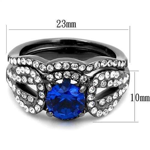 TK2740 - IP Light Black (IP Gun) Stainless Steel Ring with Synthetic Spinel in London Blue - Alamode - Flyclothing LLC