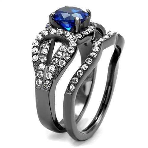 TK2740 - IP Light Black (IP Gun) Stainless Steel Ring with Synthetic Spinel in London Blue - Alamode - Flyclothing LLC