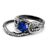 TK2740 - IP Light Black (IP Gun) Stainless Steel Ring with Synthetic Spinel in London Blue - Alamode - Flyclothing LLC