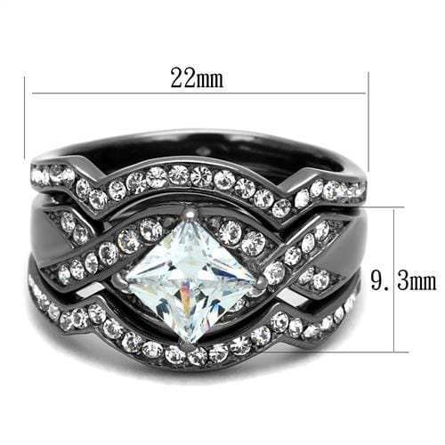 TK2741 - IP Light Black (IP Gun) Stainless Steel Ring with AAA Grade CZ in Clear - Alamode - Flyclothing LLC