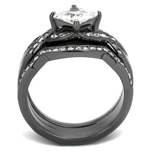 TK2741 - IP Light Black (IP Gun) Stainless Steel Ring with AAA Grade CZ in Clear - Alamode - Flyclothing LLC