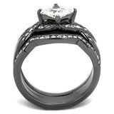 TK2741 - IP Light Black (IP Gun) Stainless Steel Ring with AAA Grade CZ in Clear - Alamode - Flyclothing LLC