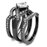 TK2741 - IP Light Black (IP Gun) Stainless Steel Ring with AAA Grade CZ in Clear - Alamode - Flyclothing LLC