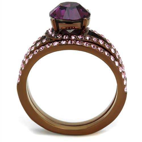 TK2745 - IP Coffee light Stainless Steel Ring with Top Grade Crystal in Amethyst - Alamode - Flyclothing LLC