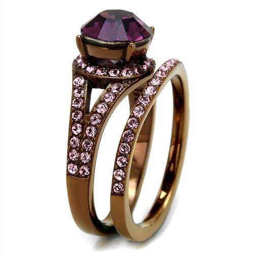 TK2745 - IP Coffee light Stainless Steel Ring with Top Grade Crystal in Amethyst - Alamode - Flyclothing LLC