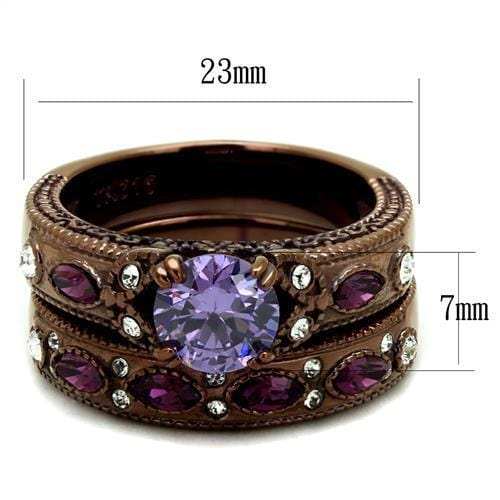 TK2746 - IP Coffee light Stainless Steel Ring with AAA Grade CZ in Amethyst - Alamode - Flyclothing LLC