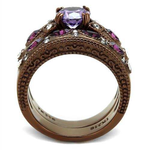 TK2746 - IP Coffee light Stainless Steel Ring with AAA Grade CZ in Amethyst - Alamode - Flyclothing LLC