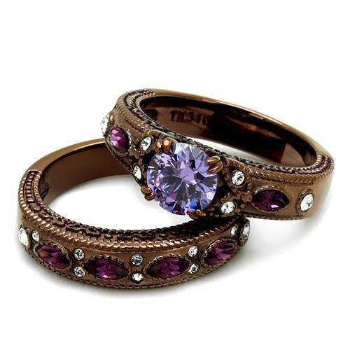 TK2746 - IP Coffee light Stainless Steel Ring with AAA Grade CZ in Amethyst - Alamode - Flyclothing LLC