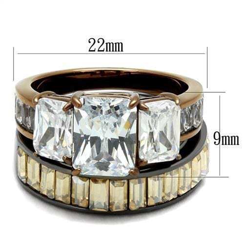 TK2747 - IP Light Black & IP Light coffee Stainless Steel Ring with AAA Grade CZ in Clear - Alamode - Flyclothing LLC