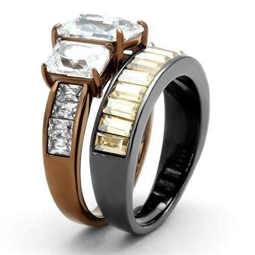 TK2747 - IP Light Black & IP Light coffee Stainless Steel Ring with AAA Grade CZ in Clear - Alamode - Flyclothing LLC