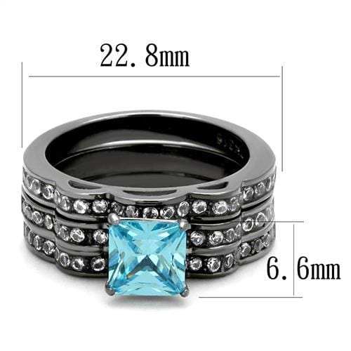 TK2748 - IP Light Black (IP Gun) Stainless Steel Ring with AAA Grade CZ in Sea Blue - Alamode - Flyclothing LLC