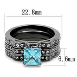 TK2748 - IP Light Black (IP Gun) Stainless Steel Ring with AAA Grade CZ in Sea Blue - Alamode - Flyclothing LLC