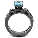 TK2748 - IP Light Black (IP Gun) Stainless Steel Ring with AAA Grade CZ in Sea Blue - Alamode - Flyclothing LLC