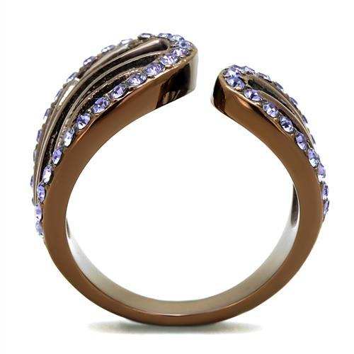 TK2755 - IP Coffee light Stainless Steel Ring with Top Grade Crystal in Tanzanite - Alamode - Flyclothing LLC