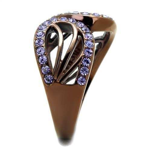 TK2755 - IP Coffee light Stainless Steel Ring with Top Grade Crystal in Tanzanite - Alamode - Flyclothing LLC