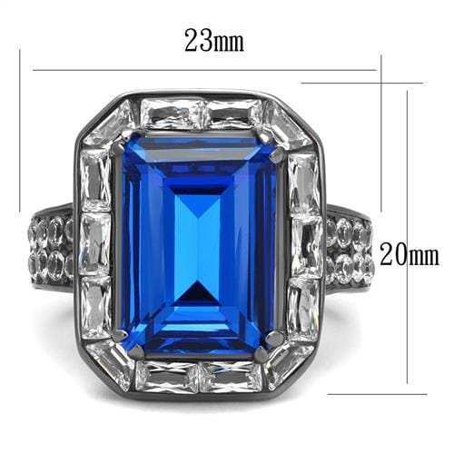 TK2758 - IP Light Black (IP Gun) Stainless Steel Ring with Top Grade Crystal in Capri Blue - Alamode - Flyclothing LLC