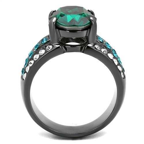 TK2759 - IP Light Black (IP Gun) Stainless Steel Ring with Top Grade Crystal in Emerald - Alamode - Flyclothing LLC