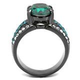 TK2759 - IP Light Black (IP Gun) Stainless Steel Ring with Top Grade Crystal in Emerald - Alamode - Flyclothing LLC