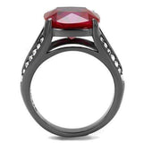 TK2760 - IP Light Black (IP Gun) Stainless Steel Ring with Synthetic Corundum in Ruby - Alamode - Flyclothing LLC