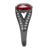 TK2760 - IP Light Black (IP Gun) Stainless Steel Ring with Synthetic Corundum in Ruby - Alamode - Flyclothing LLC