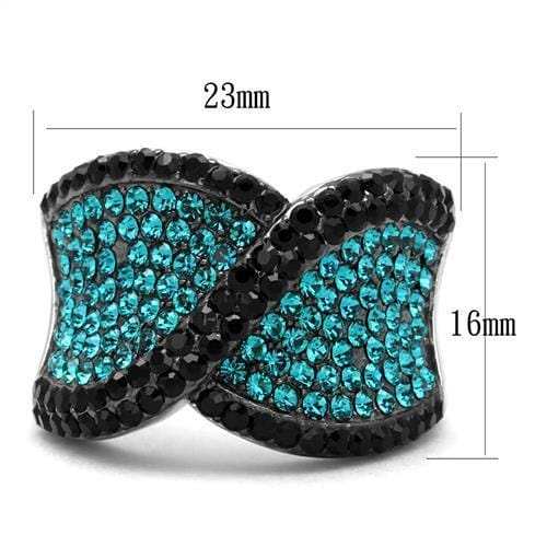 TK2764 - Two-Tone IP Black Stainless Steel Ring with Top Grade Crystal in Blue Zircon - Alamode - Flyclothing LLC