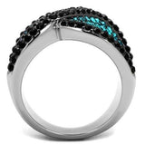 TK2764 - Two-Tone IP Black Stainless Steel Ring with Top Grade Crystal in Blue Zircon - Alamode - Flyclothing LLC