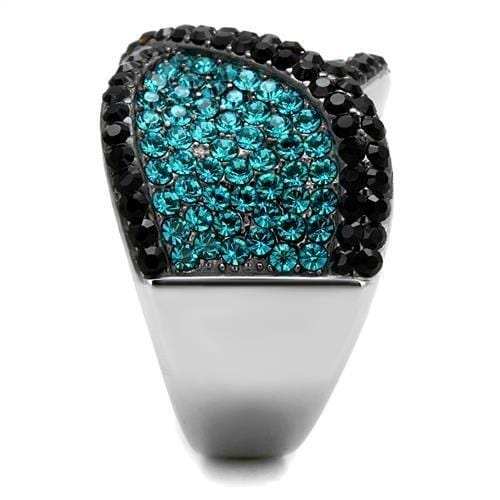 TK2764 - Two-Tone IP Black Stainless Steel Ring with Top Grade Crystal in Blue Zircon - Alamode - Flyclothing LLC