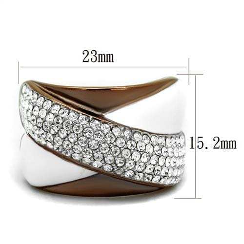 TK2765 - Two Tone IP Light Brown (IP Light coffee) Stainless Steel Ring with Top Grade Crystal in Clear - Alamode - Flyclothing LLC