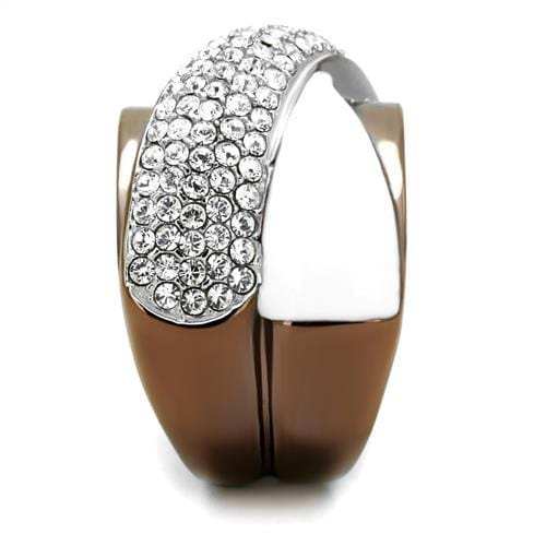 TK2765 - Two Tone IP Light Brown (IP Light coffee) Stainless Steel Ring with Top Grade Crystal in Clear - Alamode - Flyclothing LLC