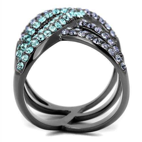 TK2766 - IP Light Black (IP Gun) Stainless Steel Ring with Top Grade Crystal in Multi Color - Alamode - Flyclothing LLC