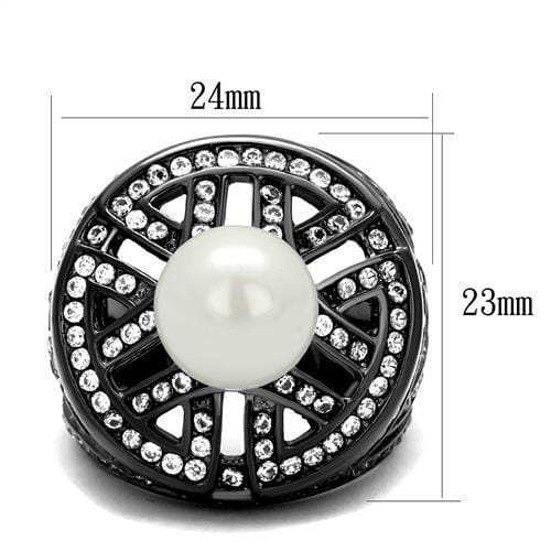 TK2771 - IP Light Black (IP Gun) Stainless Steel Ring with Synthetic Pearl in White - Alamode - Flyclothing LLC