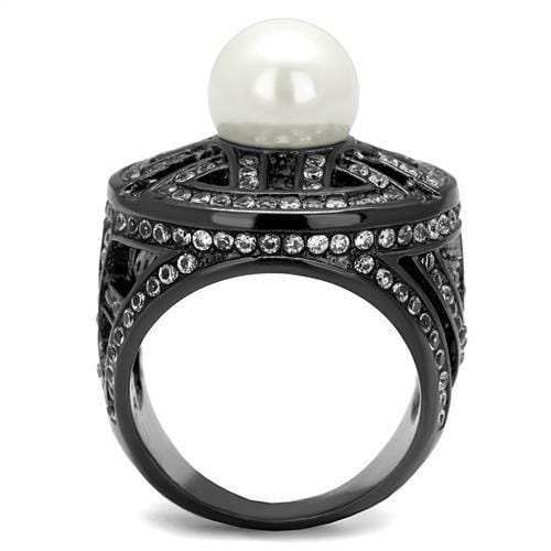 TK2771 - IP Light Black (IP Gun) Stainless Steel Ring with Synthetic Pearl in White - Alamode - Flyclothing LLC