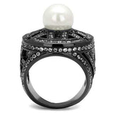 TK2771 - IP Light Black (IP Gun) Stainless Steel Ring with Synthetic Pearl in White - Alamode - Flyclothing LLC