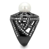 TK2771 - IP Light Black (IP Gun) Stainless Steel Ring with Synthetic Pearl in White - Alamode - Flyclothing LLC