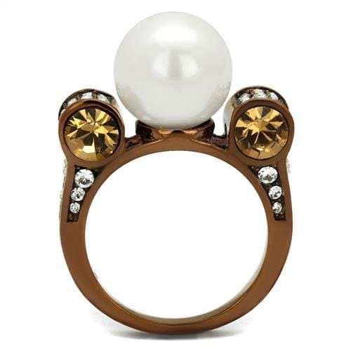 TK2774 - IP Coffee light Stainless Steel Ring with Synthetic Pearl in White - Alamode - Flyclothing LLC