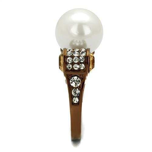 TK2774 - IP Coffee light Stainless Steel Ring with Synthetic Pearl in White - Alamode - Flyclothing LLC