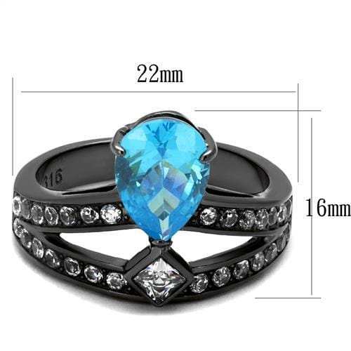 TK2775 - IP Light Black (IP Gun) Stainless Steel Ring with AAA Grade CZ in Sea Blue - Alamode - Flyclothing LLC